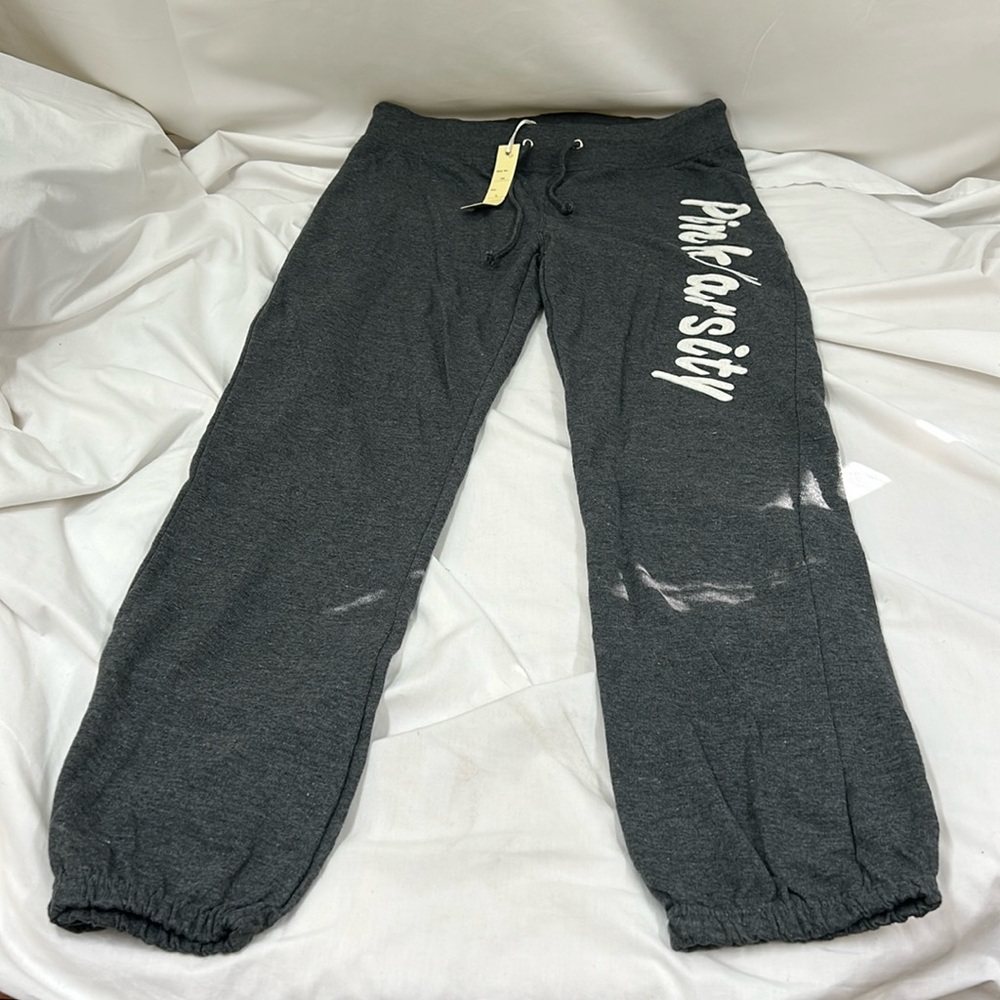 NaNa Fashion Grey Track Sweatpants “Pink Varsity” Size Large